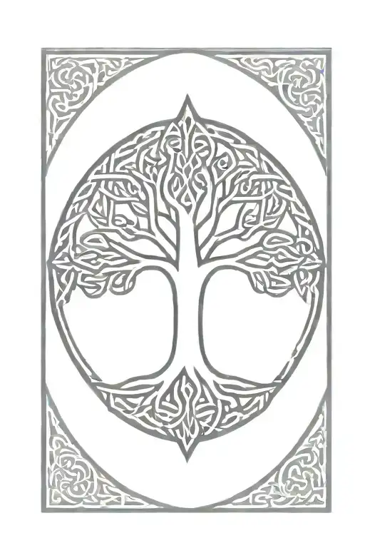 a simple solid black cross in the center of a celtic tree of life. located on the forearm tattoo design idea