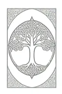 a simple solid black cross in the center of a celtic tree of life. located on the forearm tattoo design idea