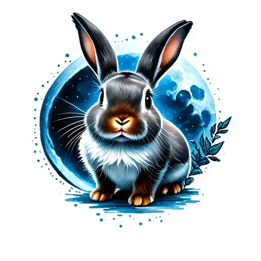 A soft glowing mini lop rabbit with gentle floppy ears, shimmering silver bluein the moonlight bounding forward patronus tattoo design idea