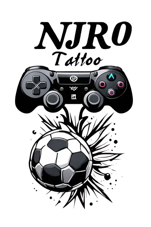 gaming controller and  football and njr10 tattoo design idea
