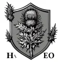Scottish Thistle within shield with initials H, E and O tattoo design idea
