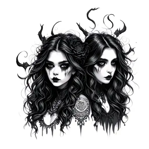 BLACK & GREY WICKED GIRLS tattoo design idea