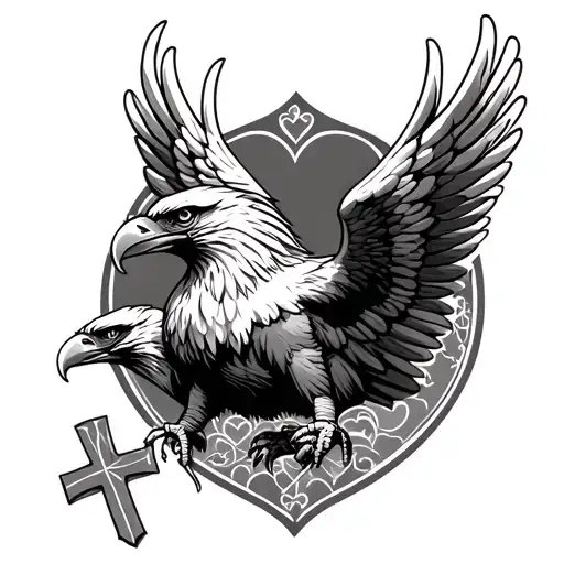 eagle wings, hearts, cross and psalms 91 tattoo design idea