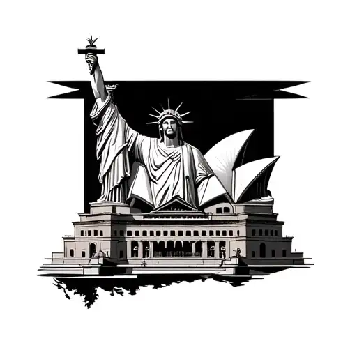 Christ Redeemer, Opera House, Bigben, Tan Mahal, Liberty Statue, all in a timeline tattoo design idea