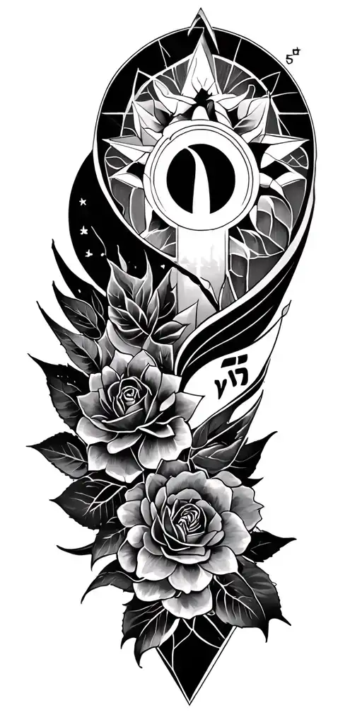 geometric filler Christian with some Hebrew scripture tattoo design idea