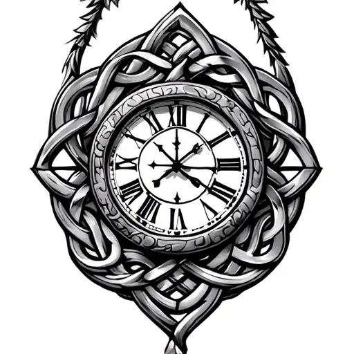 Celtic trinity knot clock face tattoo design idea