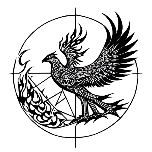 Burning Man symbol and phoenix rising from the ashes tattoo design idea