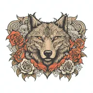 rose wolf howling tattoo design idea