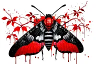 moth resting on a brick wall with red vines growing tattoo design idea