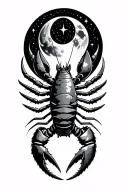 lobster and wolf with the moon and stars above with fantasy elements from lord of the rings and game of thrones tattoo design idea