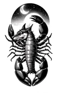 lobster and wolf with the moon and stars above with fantasy elements from lord of the rings and game of thrones tattoo design idea