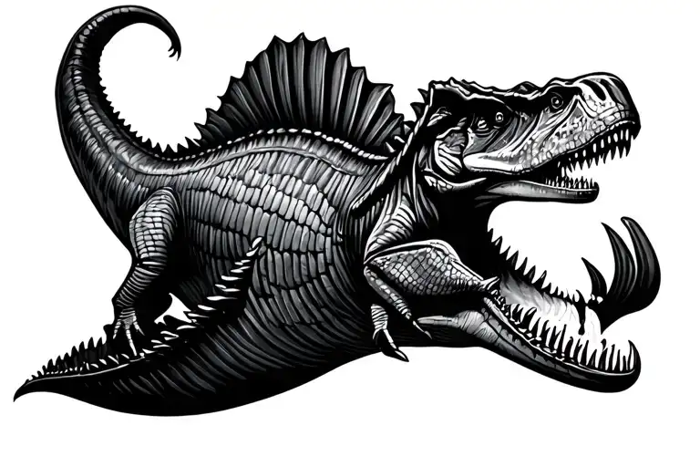 Spinosaurus swimming side view tattoo design idea