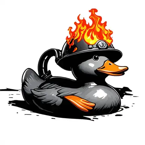 rubber duck wearing fire helmet tattoo design idea