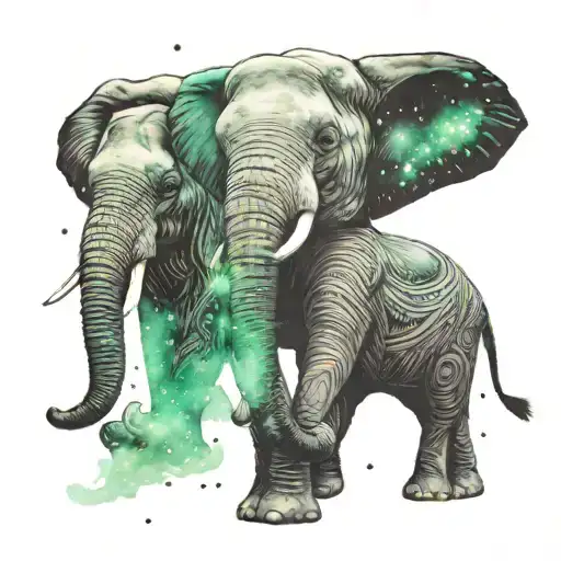 elephant northern lights stars surrounding them tattoo design idea