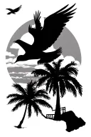 Palm trees dove flying coal mining tools dad daughter son silhouette tattoo design idea