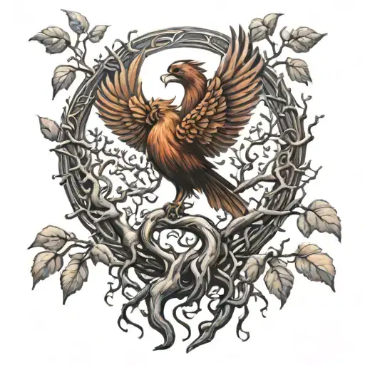 Phoenix Bird Inside A Tree Of Life tattoo design idea