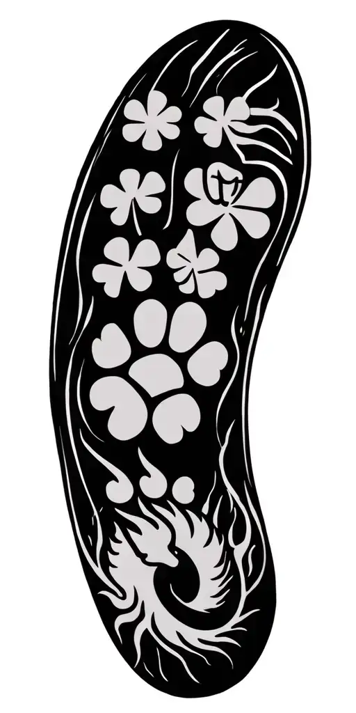 a four leaf clover. a simple monkey. a music symbol. a dog paw. a simple dragon. tattoo design idea