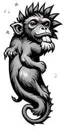 a four leaf clover. a simple monkey. a music symbol. a dog paw. a simple dragon. tattoo design idea