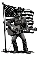 cowboy playing guitar, Nashville, American flag, Ryman auditorium, country music tattoo design idea