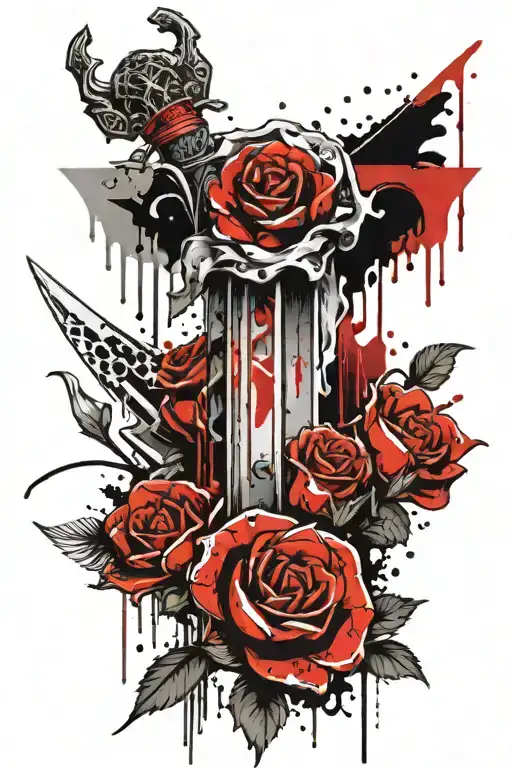 medieval sword with a rose and baby sheep  tattoo design idea
