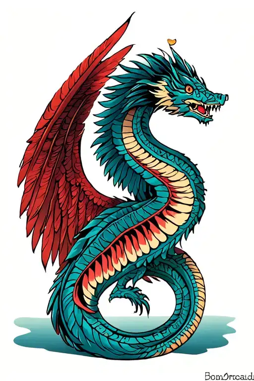 feathered aztec winged serpent tattoo design idea