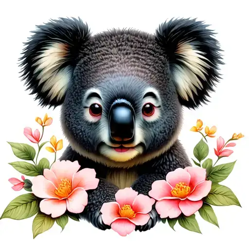 koala,flowers,japan tattoo design idea