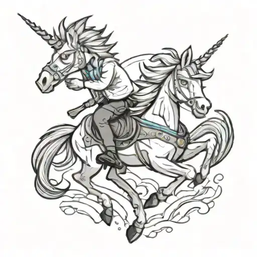 Rick Sanchez riding a unicorn tattoo design idea