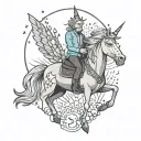 Rick Sanchez riding a unicorn tattoo design idea