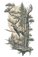 whitetail deer forest scene with archer shooting an arrow tattoo design idea