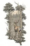 whitetail deer forest scene with archer shooting an arrow tattoo design idea