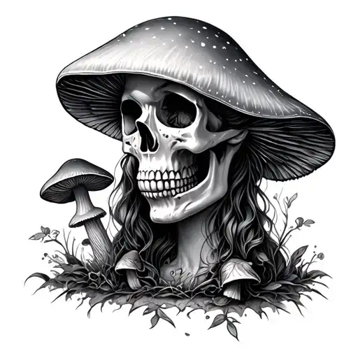Skull and mushroom fairy tattoo design idea