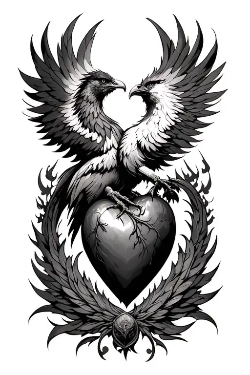 phoenix and warrior of heart and mind tattoo design idea