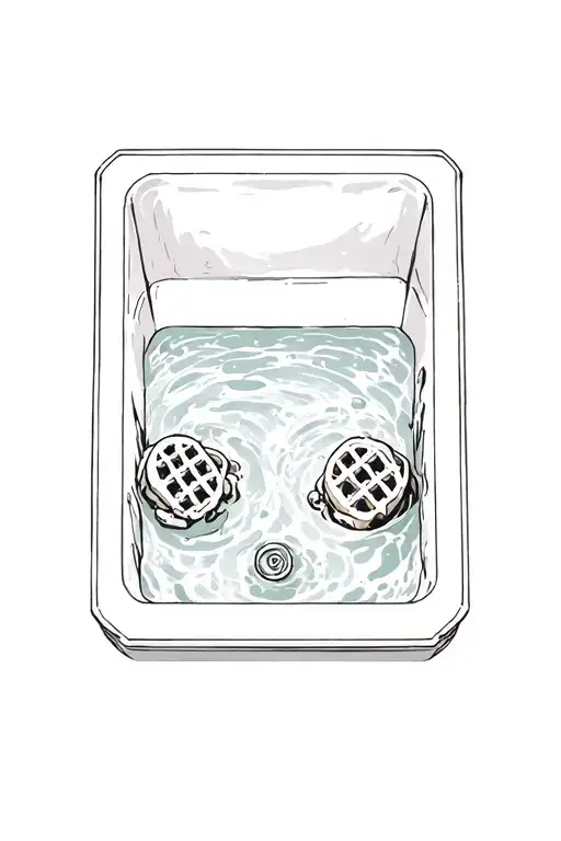 square jacuzzi with hot water and two semicircle waffles sitting inside it tattoo design idea