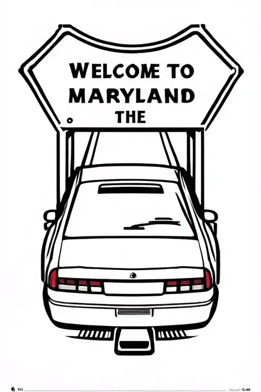 cars driving on the highway with a welcome to maryland sign tattoo design idea