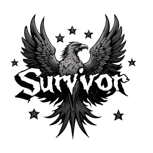 "Survivor" Stars phoenix rising from the ashes tattoo design idea