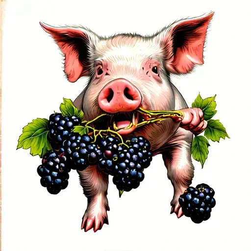 pig eating mulberries tattoo design idea