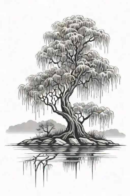 weeping willow tree tattoo design idea