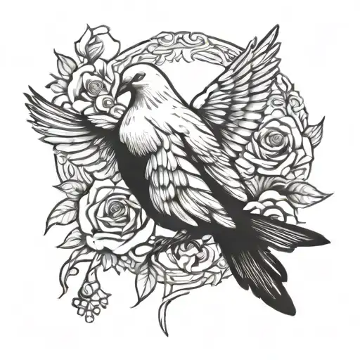 dove and roses tattoo design idea