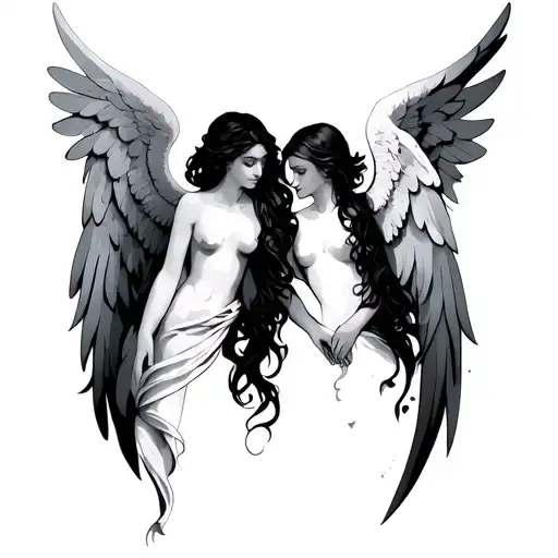 two angels tattoo design idea
