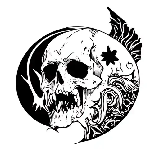 Symbols that represent rebelion, solitude and agression, thicc Black lines tattoo design idea