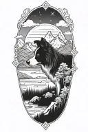 border collie face compass in mountain scene tattoo design idea