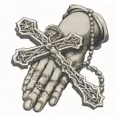 hands holding cross rosary tattoo design idea