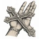 hands holding cross rosary tattoo design idea