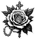 rose and cross rosary with RG initials tattoo design idea