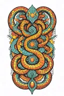 Psychedelic snake intertwined with abstract geometric shapes . эскиз должен быть в ярких цветах. много психоделики tattoo design idea