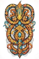 Psychedelic snake intertwined with abstract geometric shapes . эскиз должен быть в ярких цветах. много психоделики tattoo design idea