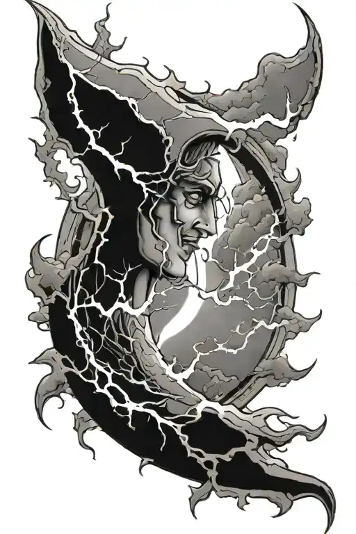 crescent moon and lightning tattoo design idea