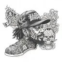 James Dewitt Yancey with stussy detroit cap and a detroit warmup shirt tattoo design idea