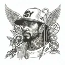 James Dewitt Yancey with stussy detroit cap and a detroit warmup shirt tattoo design idea
