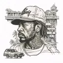 James Dewitt Yancey with stussy detroit cap and a detroit warmup shirt tattoo design idea